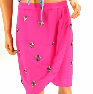 Anthropologie 2000s Fei Ballet Notions Pink Wrap Skirt layered 3D buttons sz 14